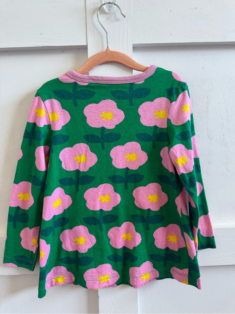 Mini Boden Green Long-Sleeve Top with Pink Flower Print - Picture 2 of 3